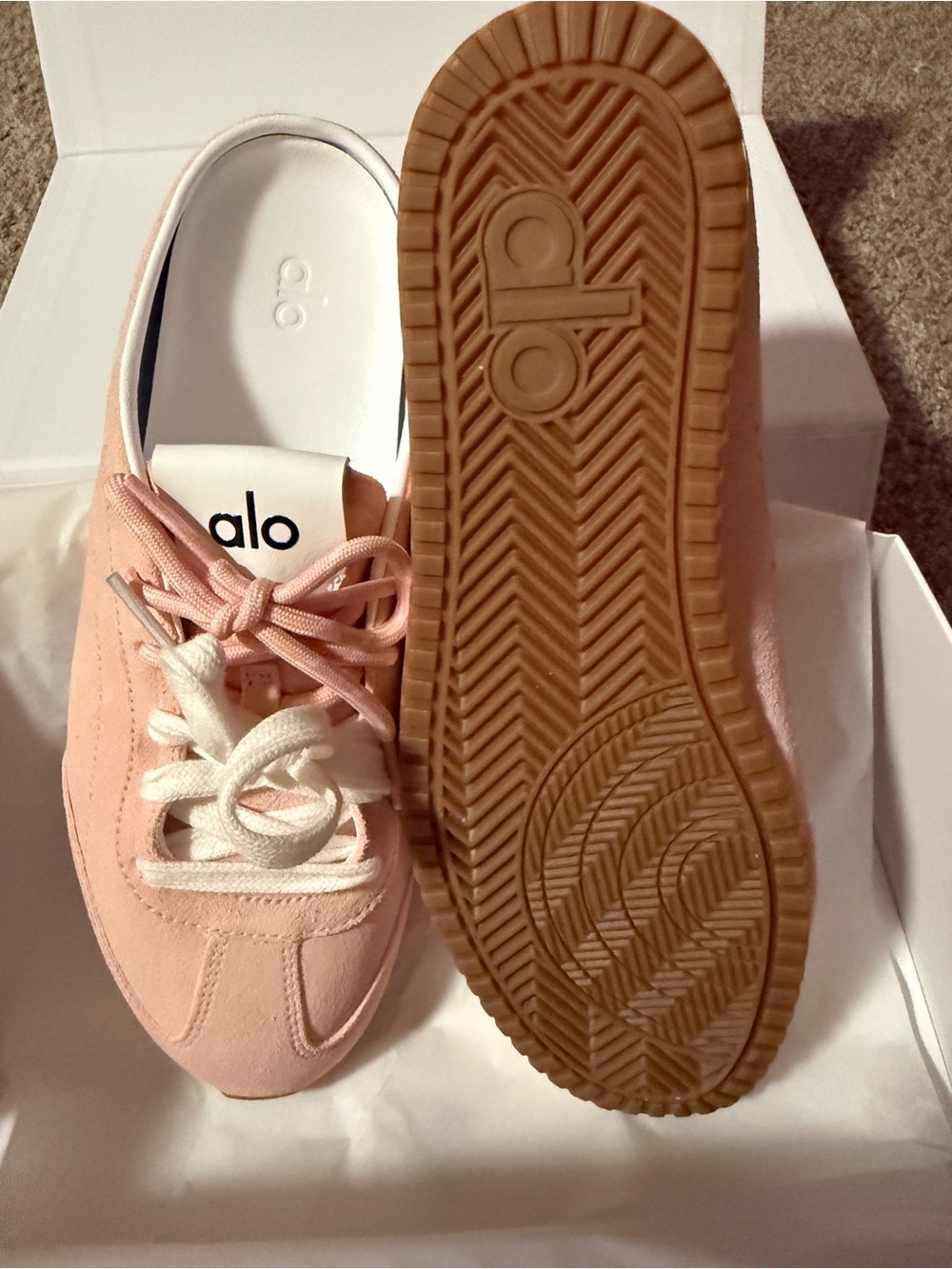 ALO Yoga Women’s Blush Pink Suede Lace-Up Sneakers - Picture 3 of 4